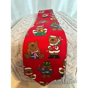 Save the‎ Children Christmas Bears Red Neck Tie Holiday Festive Teddy Bear Print